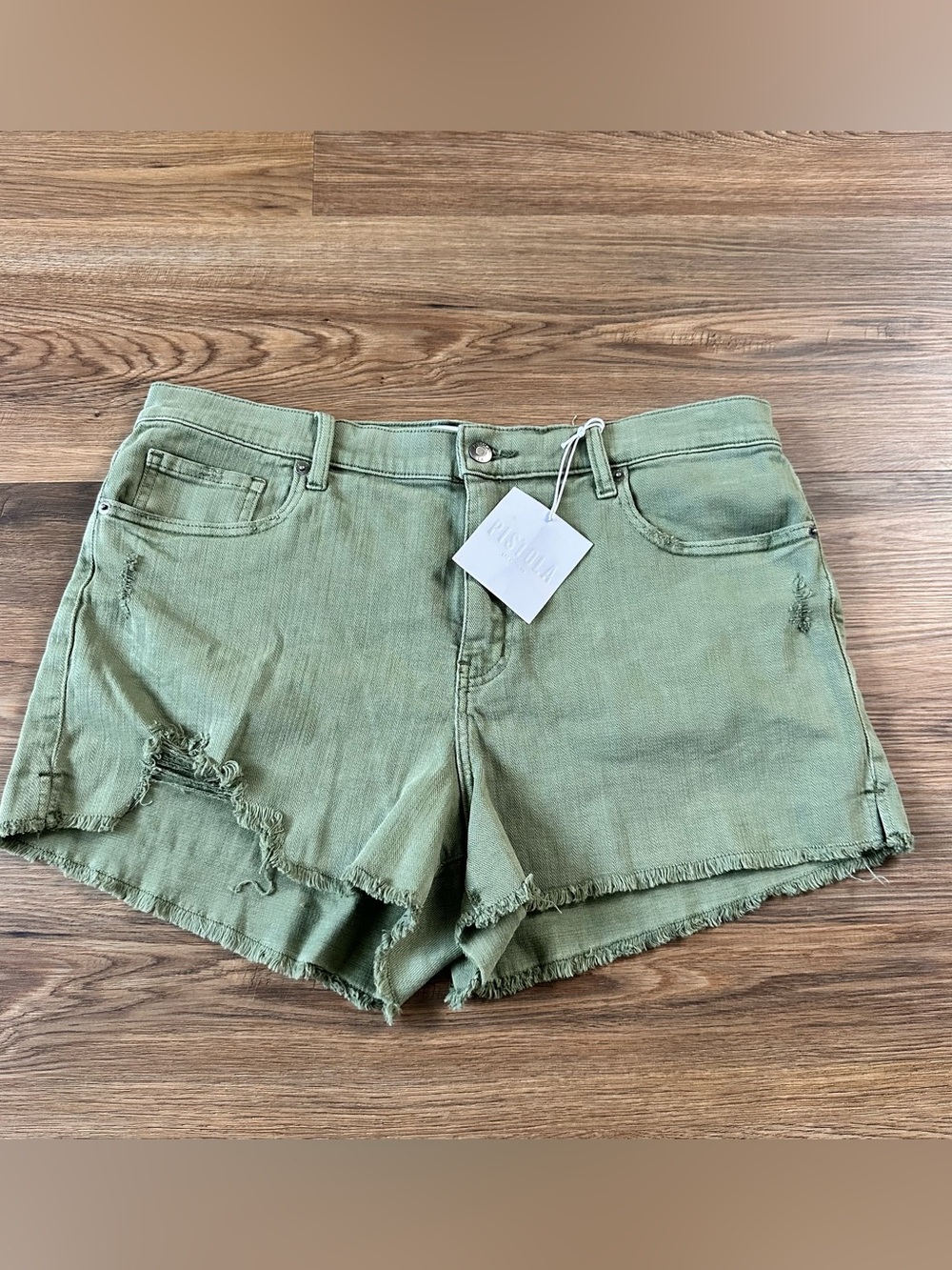 Pistola Winston High Rise Stretch Denim Shorts Olive Green 33 Fray Hem Beach NWT
